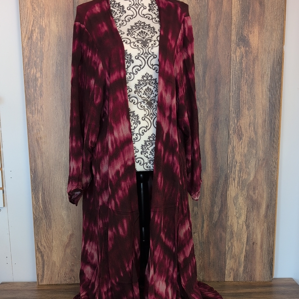 Torrid Burgundy Tie Dye Open Front Long Cardigan 3 C260